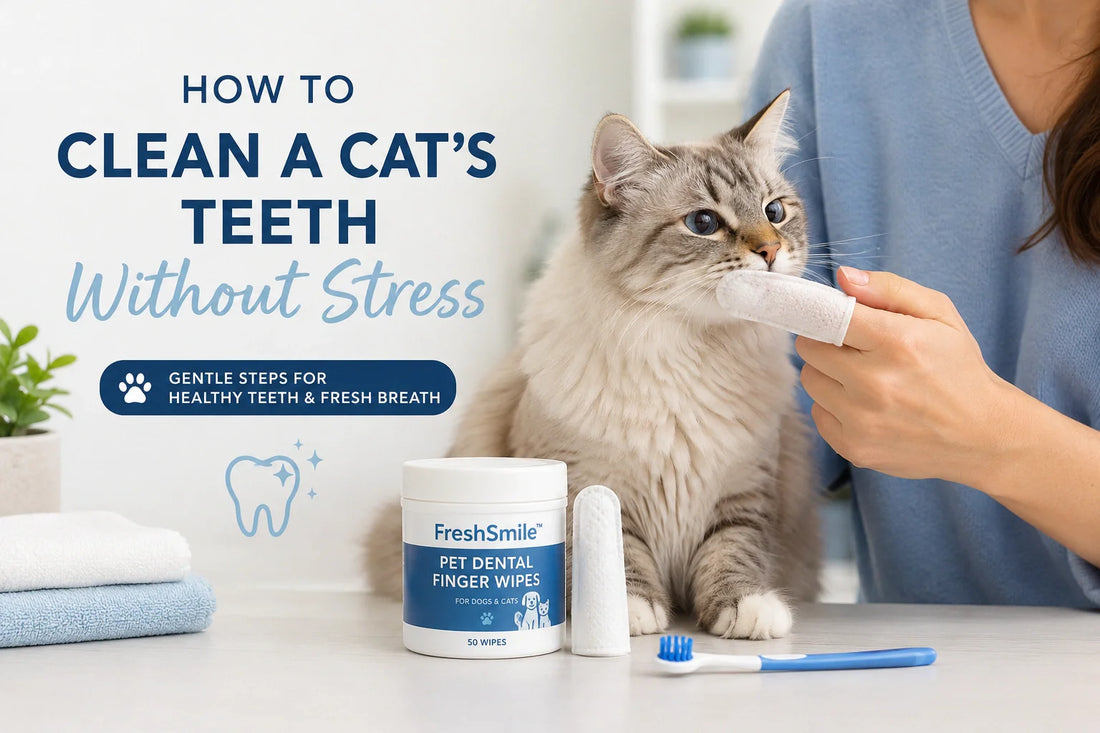 Cat dental care at home with dental finger wipes for stress-free teeth cleaning