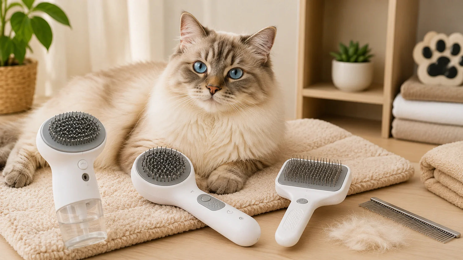 Cat grooming tools for shedding and at home coat care